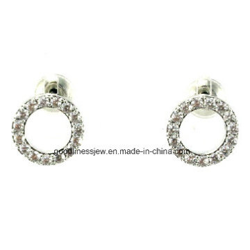Pendientes de calidad superior y popular de perlas de diamantes de plata de ley de rodio plateado alrededor de Crystal Zircon Pendientes de joyería de diseño Partido E6319